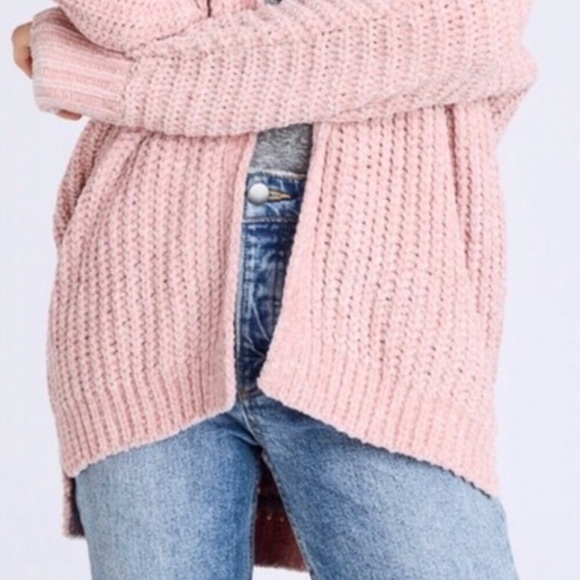 Chenille Cardigan Open Front Dusty Pink Mauve Oversized Sweater Womens Small NWT - Picture 4 of 8